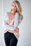 Rose Gold Sequin Long Sleeve Top Tops vendor-unknown
