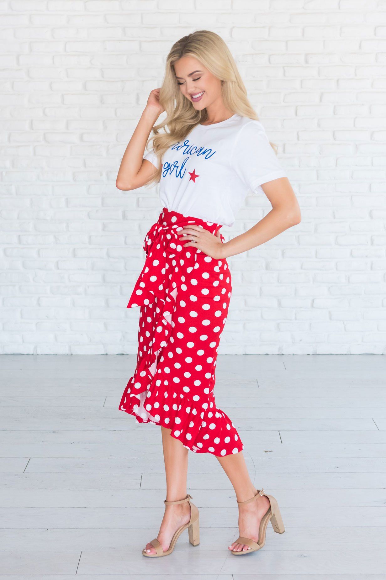 Home of the Lovely Tie Front Ruffle skirt Modest Dresses vendor-unknown 