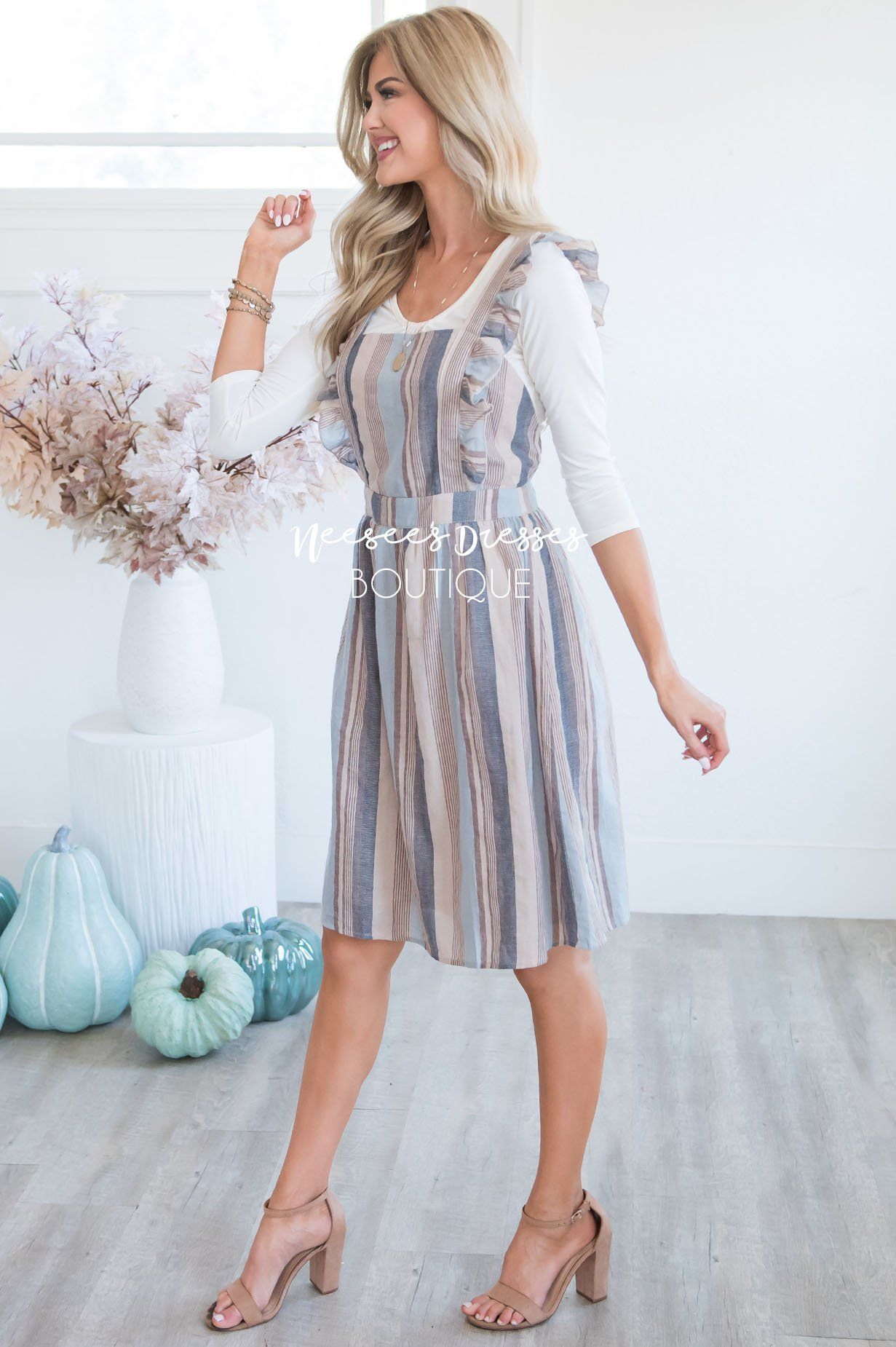 The Jayne Striped Ruffle Overall Dress Modest Dresses vendor-unknown 