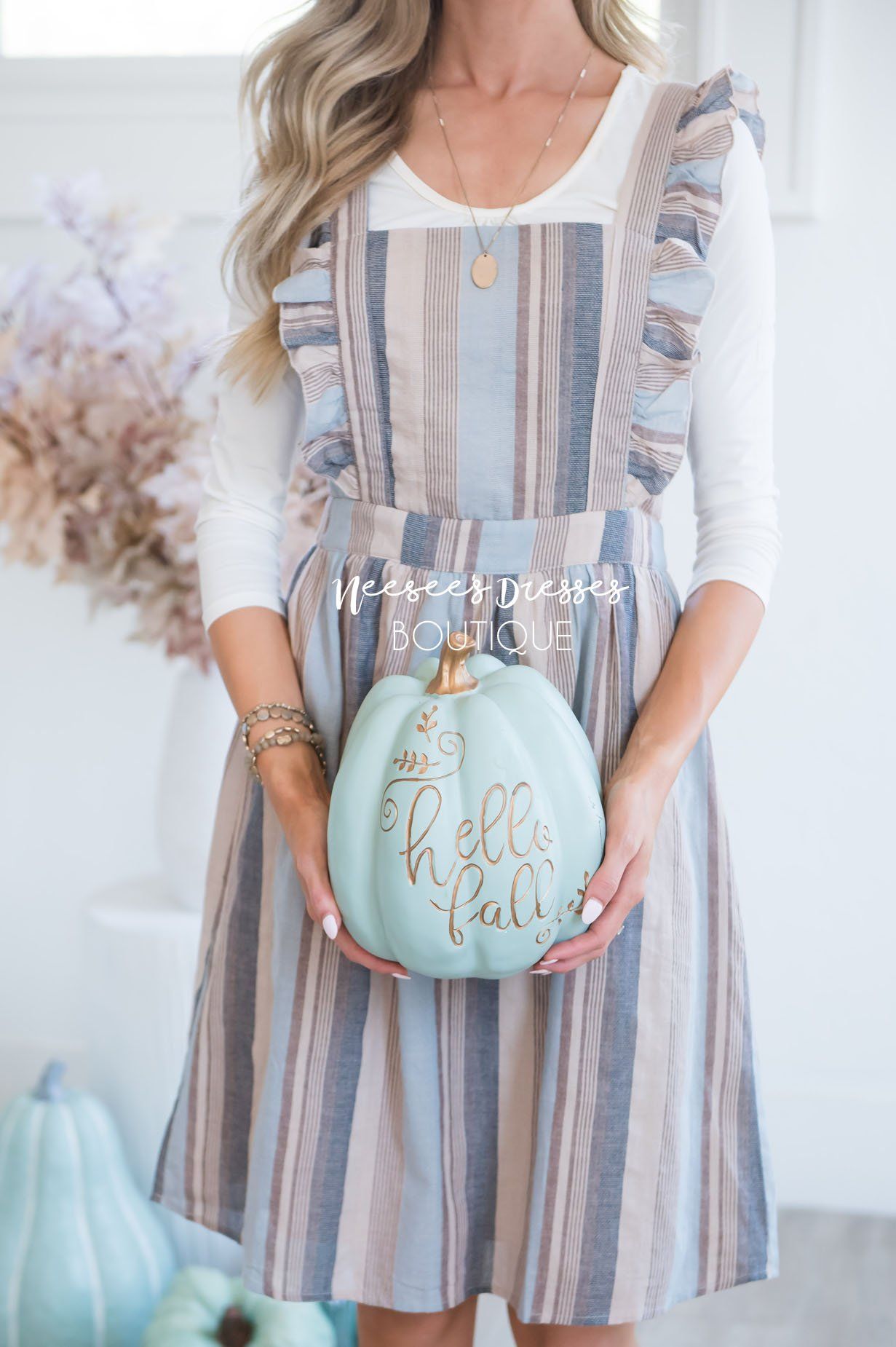 The Jayne Striped Ruffle Overall Dress Modest Dresses vendor-unknown 