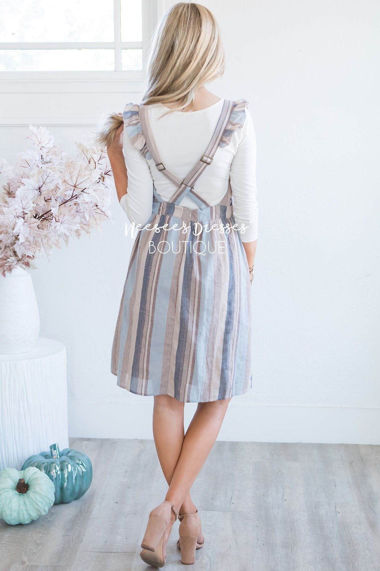 The Jayne Striped Ruffle Overall Dress Modest Dresses vendor-unknown 