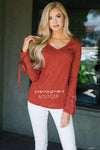 Fall Leaves Thermal Tie Sleeve Sweater Tops vendor-unknown