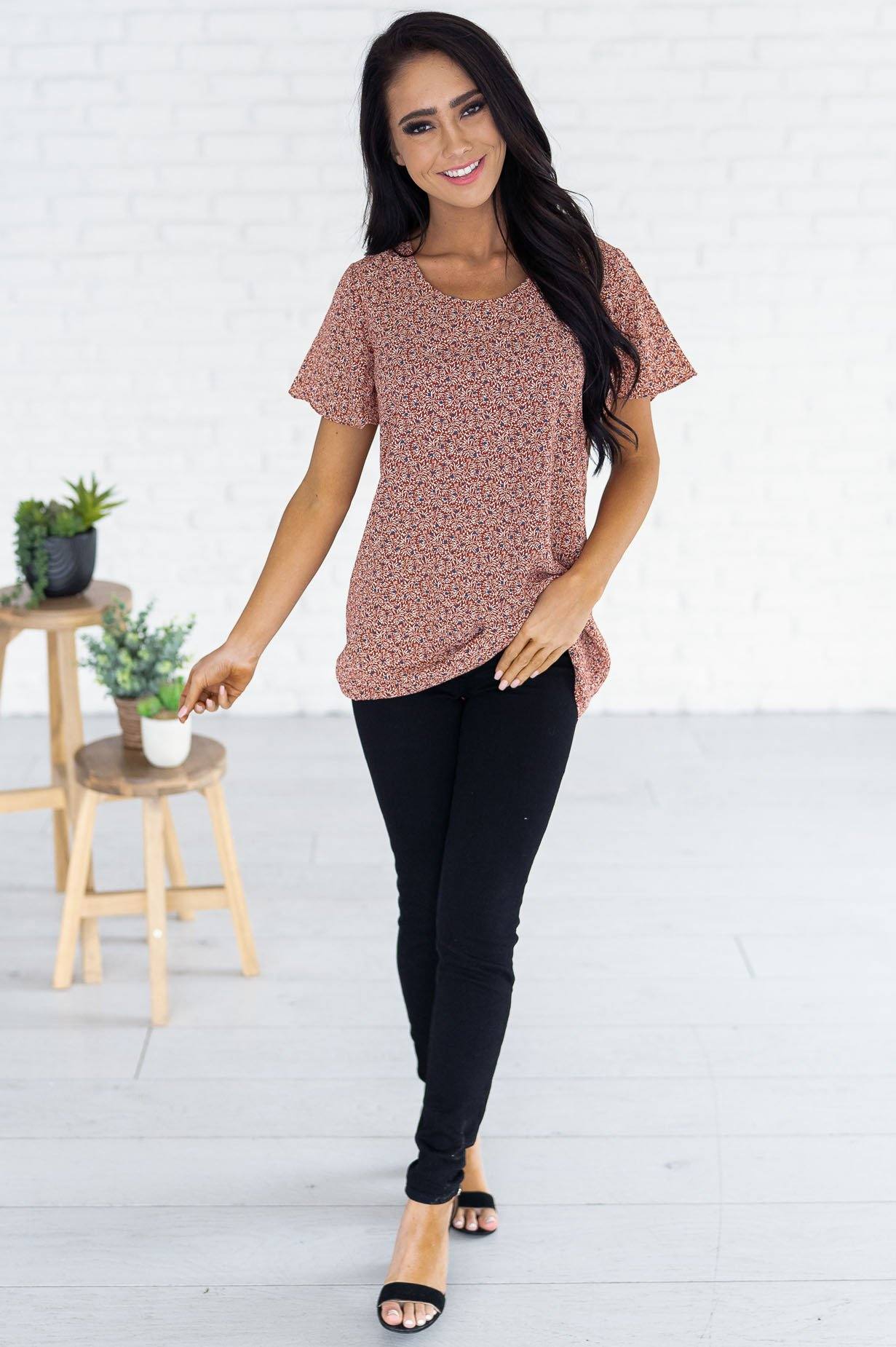 Ditzy Floral Modest Blouse Tops vendor-unknown 