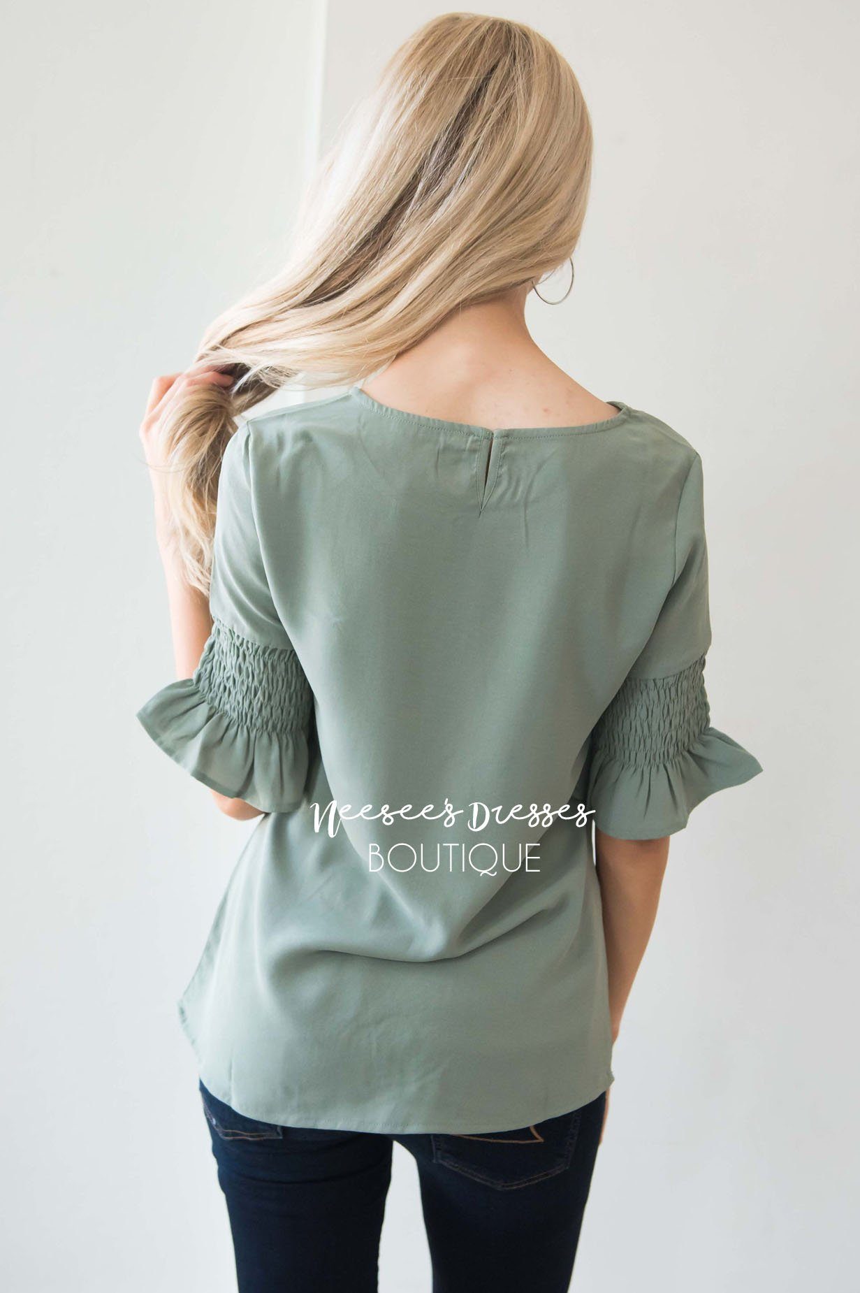 Something New Gathered Sleeve Top Modest Dresses vendor-unknown 
