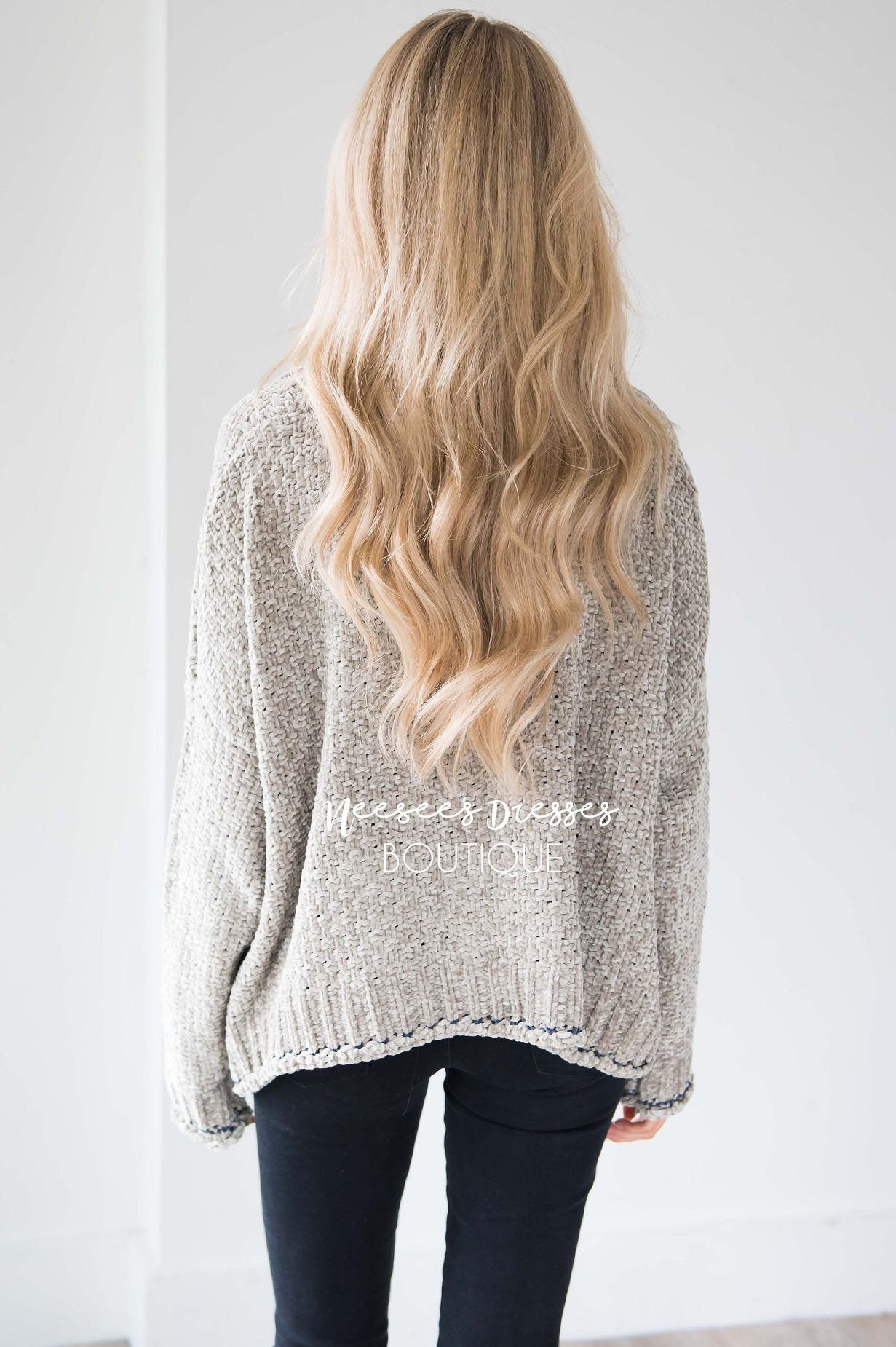 Soft Chenille Contrast Stitch Knit Sweater Tops vendor-unknown 