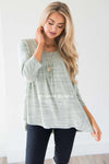 Heather Sage Pleated Detail Top Tops vendor-unknown