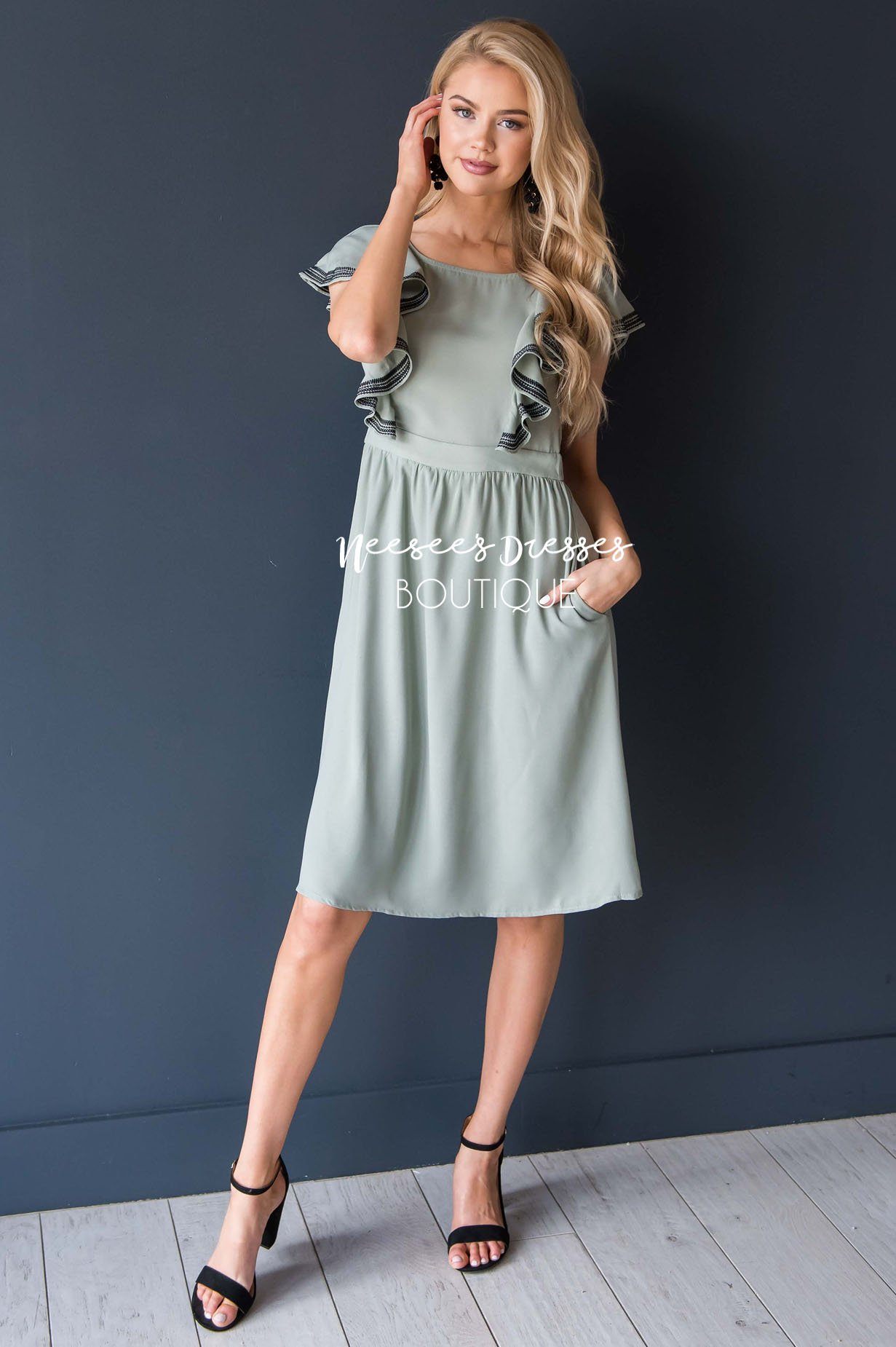 The Megan Ruffle Trim Dress Modest Dresses vendor-unknown 