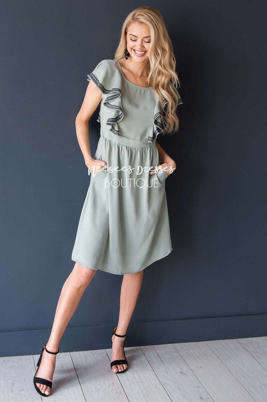 The Megan Ruffle Trim Dress Modest Dresses vendor-unknown 