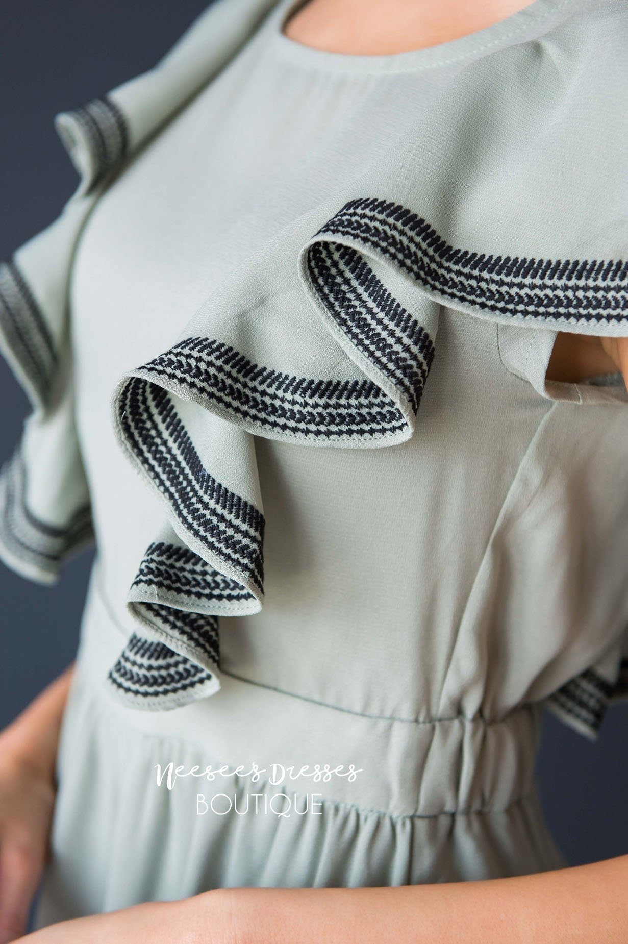 The Megan Ruffle Trim Dress Modest Dresses vendor-unknown 