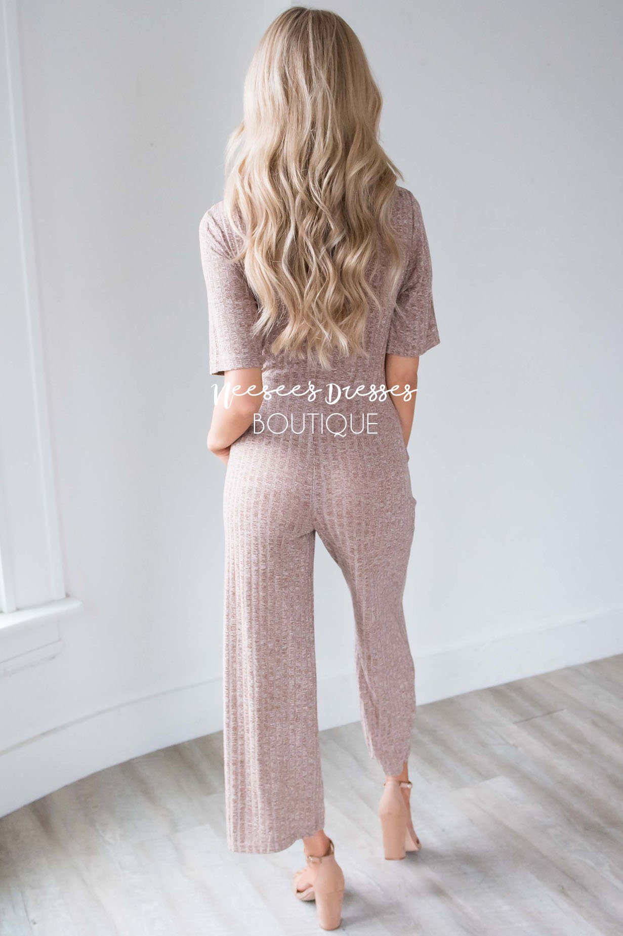 Mocha Zipper & Tie Front Jumpsuit Modest Dresses vendor-unknown 