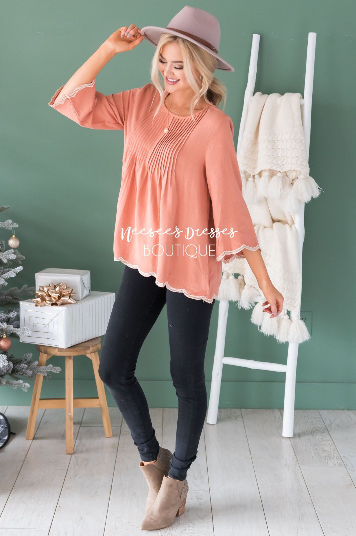 Always There Scalloped Trim Blouse Tops vendor-unknown 