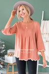 Always There Scalloped Trim Blouse Tops vendor-unknown