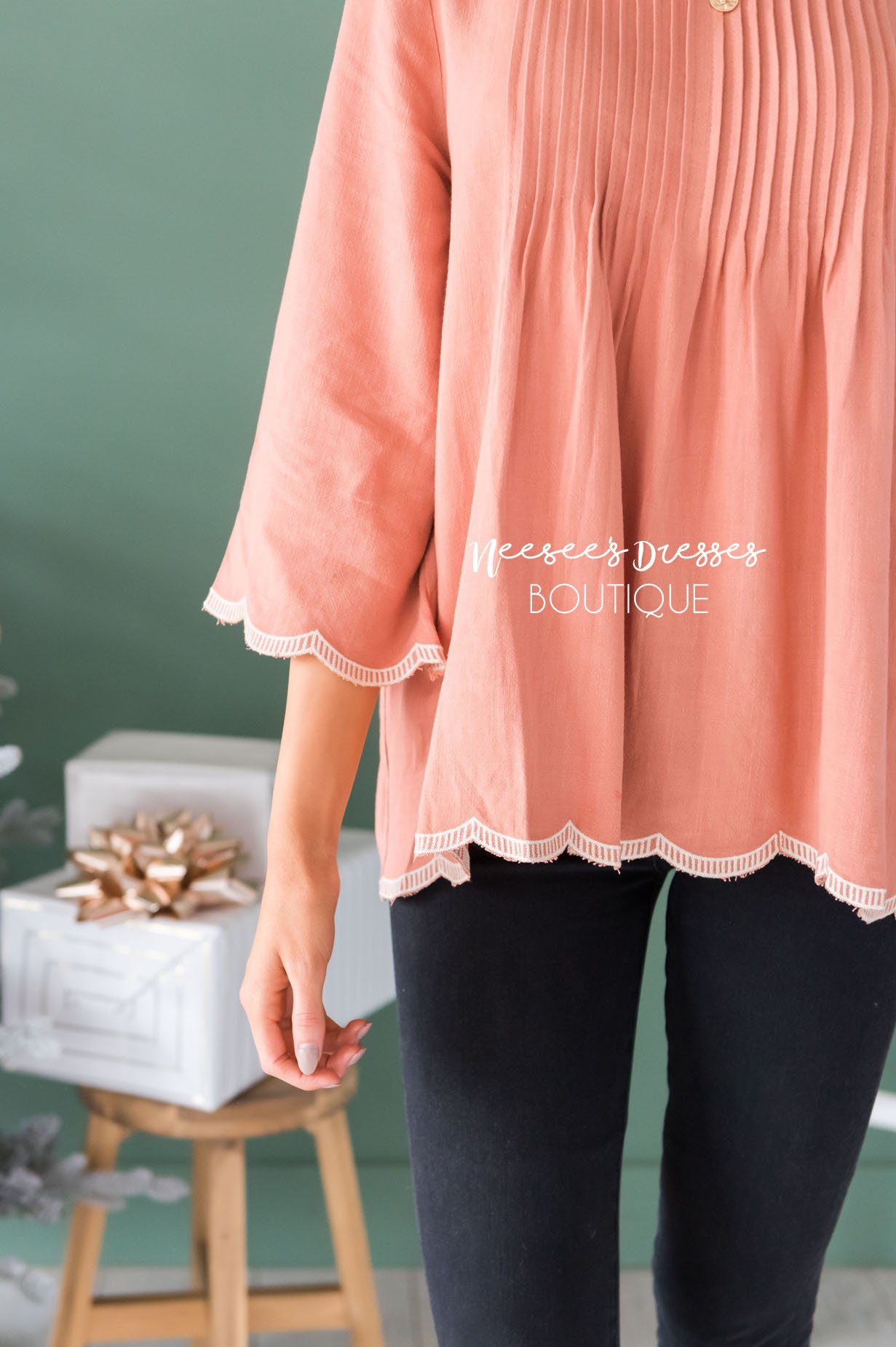 Always There Scalloped Trim Blouse Tops vendor-unknown 