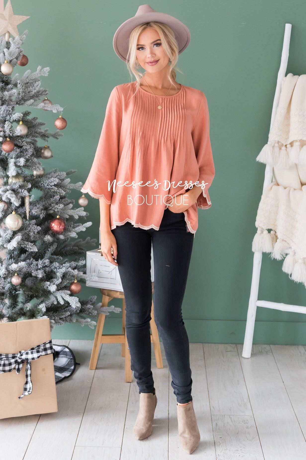 Always There Scalloped Trim Blouse Tops vendor-unknown 