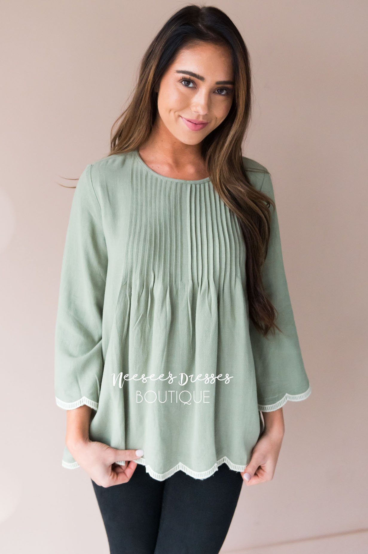 Always There Scalloped Trim Blouse Tops vendor-unknown 