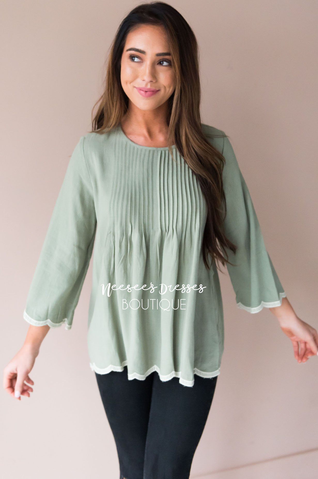 Always There Scalloped Trim Blouse Tops vendor-unknown 