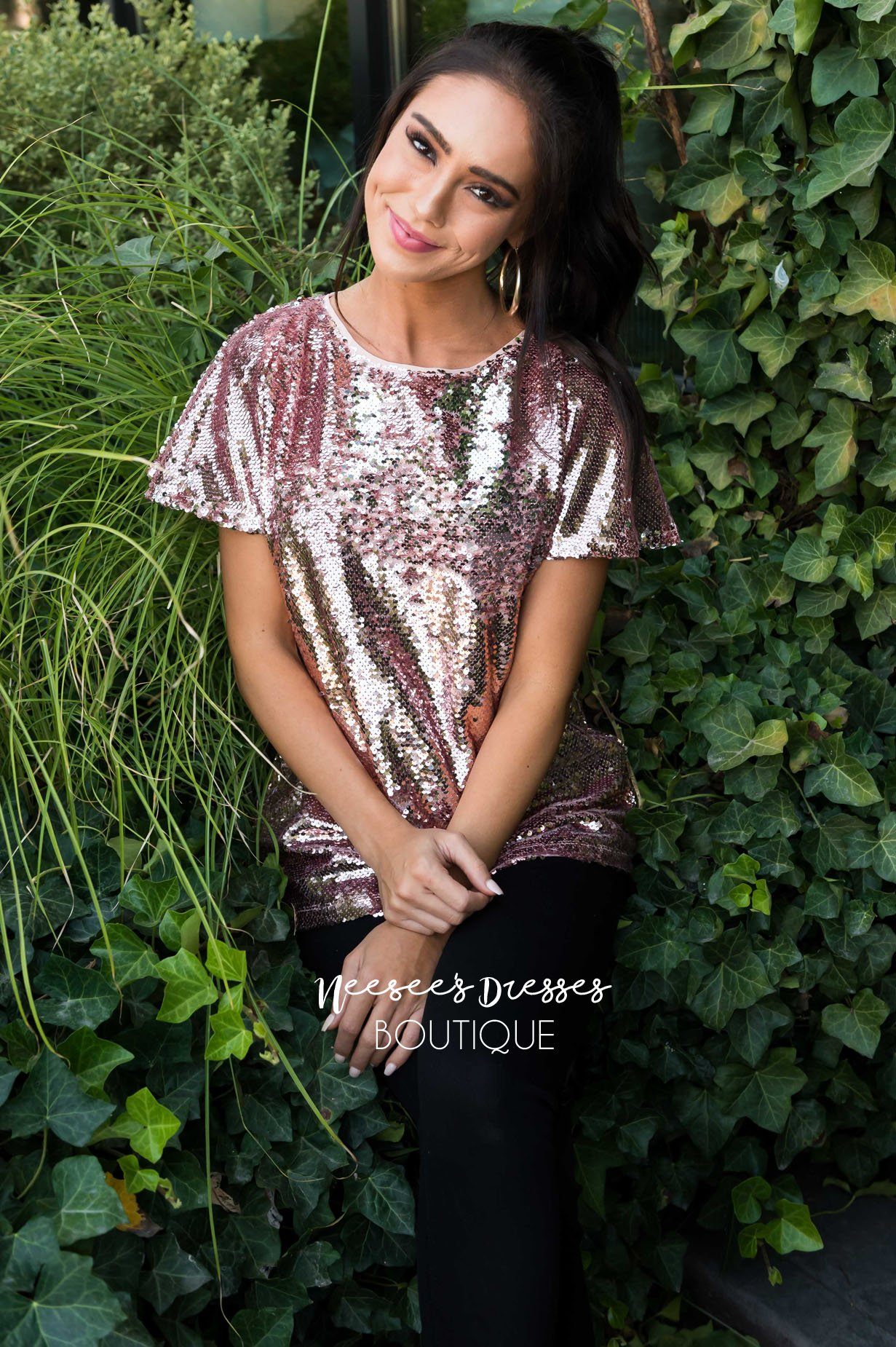 A Little Bling Modest Sequin Top Tops vendor-unknown 