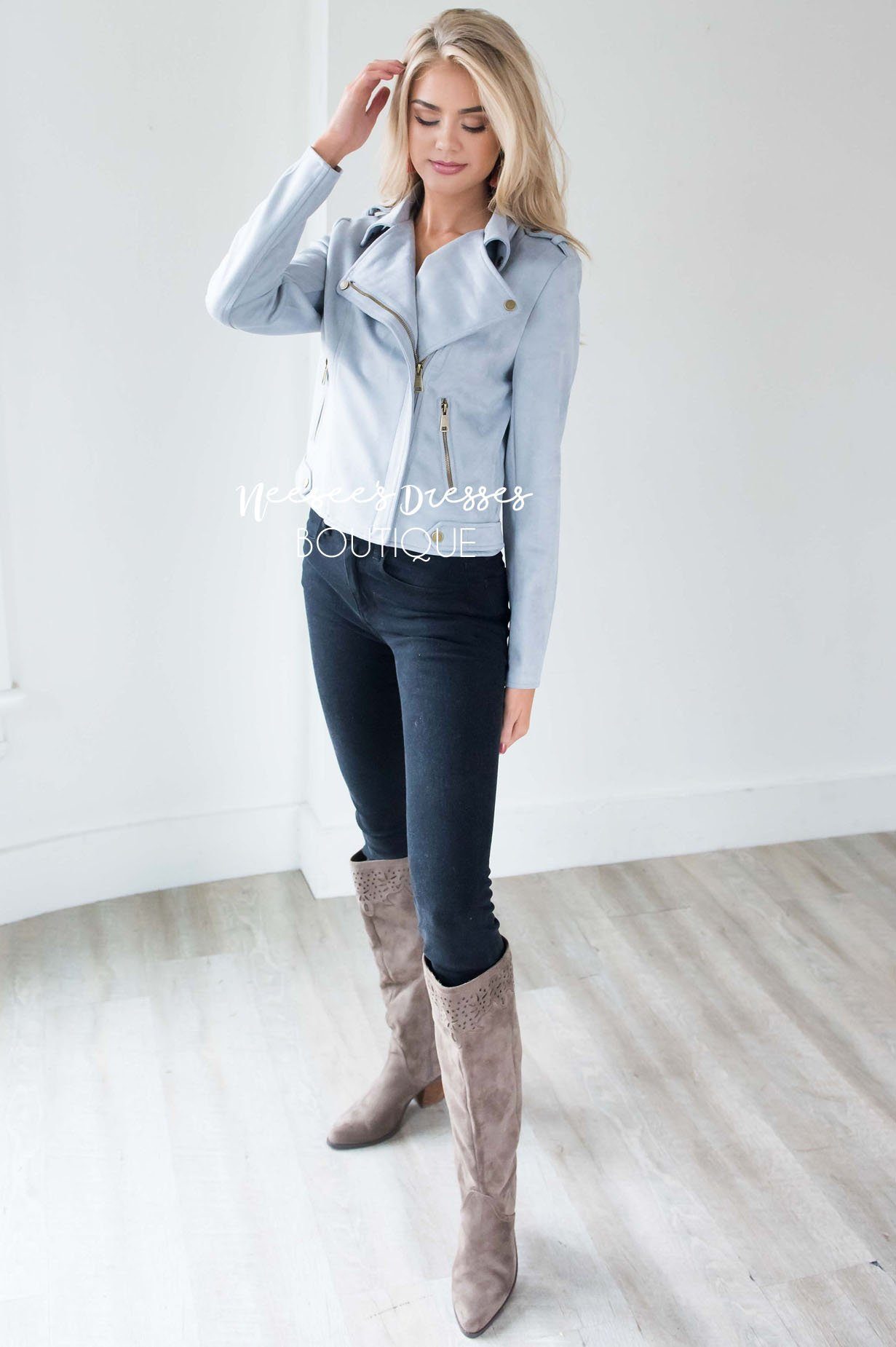 City Moto Faux Suede Jacket Tops vendor-unknown 