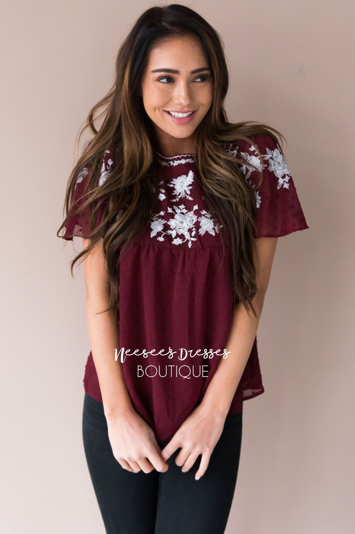 Simply Adored Swiss Dot Embroidered Blouse Tops vendor-unknown 