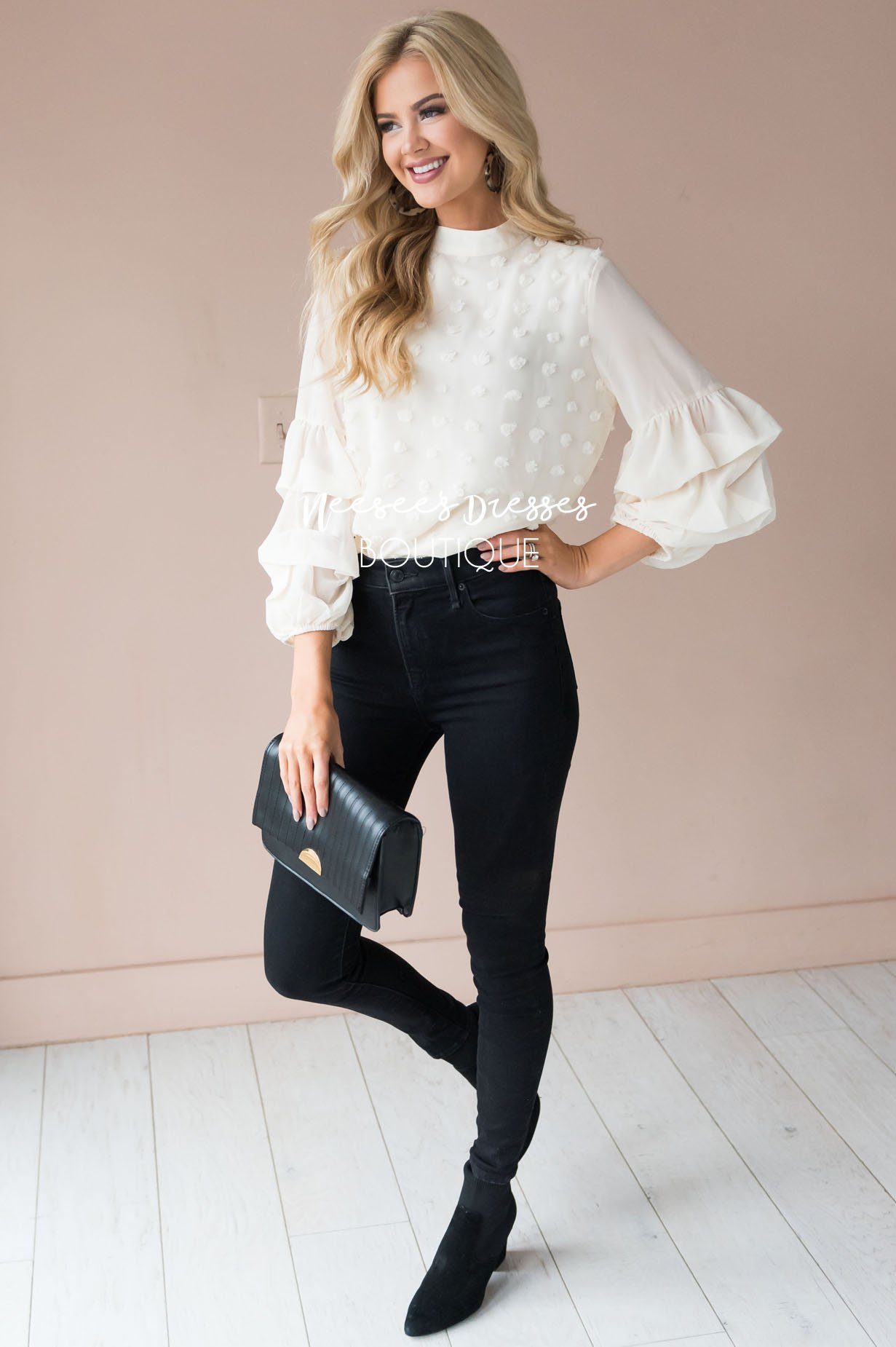 Simply Loved Swiss Dot Blouse Tops vendor-unknown 