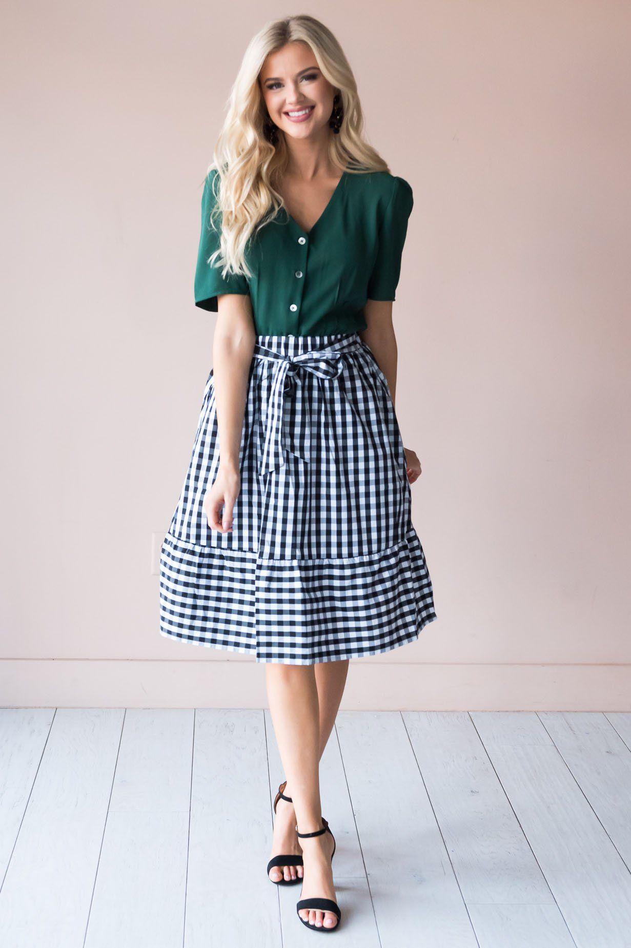 Girls Day Out Gingham skirt Modest Dresses vendor-unknown 