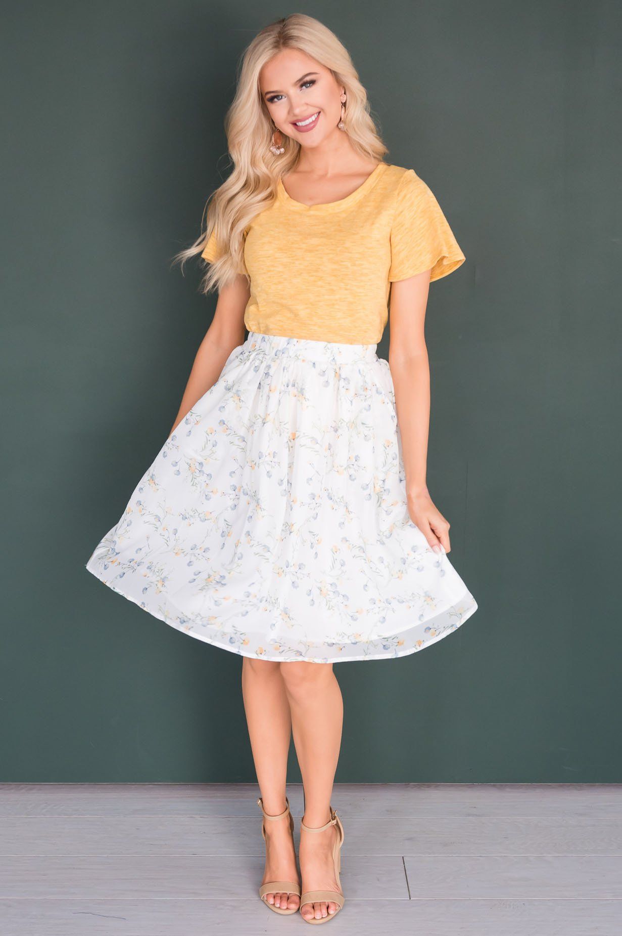 Blue & Yellow Poppy Chiffon Skirt Skirts vendor-unknown 