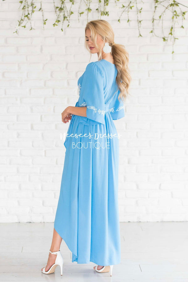 Azure Blue Modest Wrap Maxi Dress | Best Affordable Modest Boutique ...