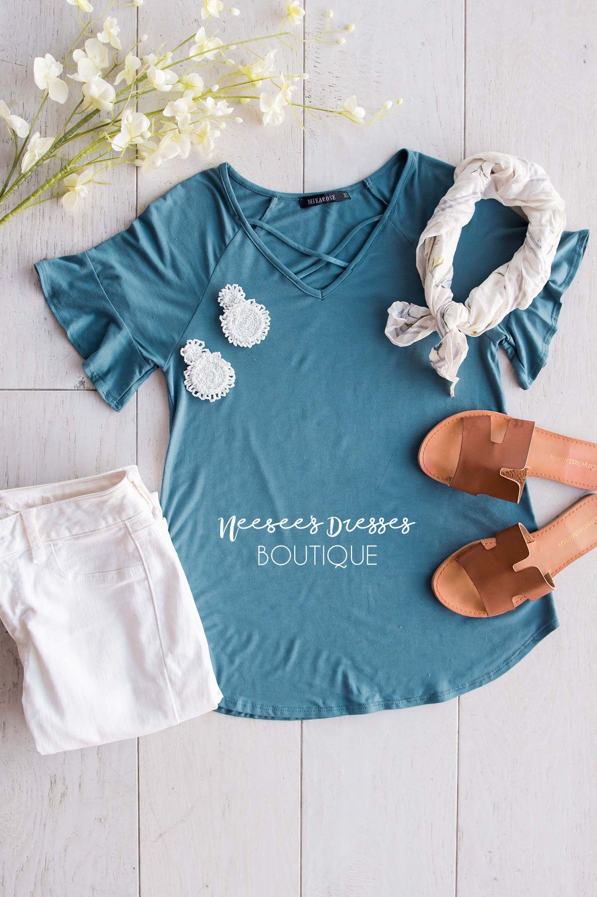 Criss Cross Flutter Sleeve Top Tops vendor-unknown 