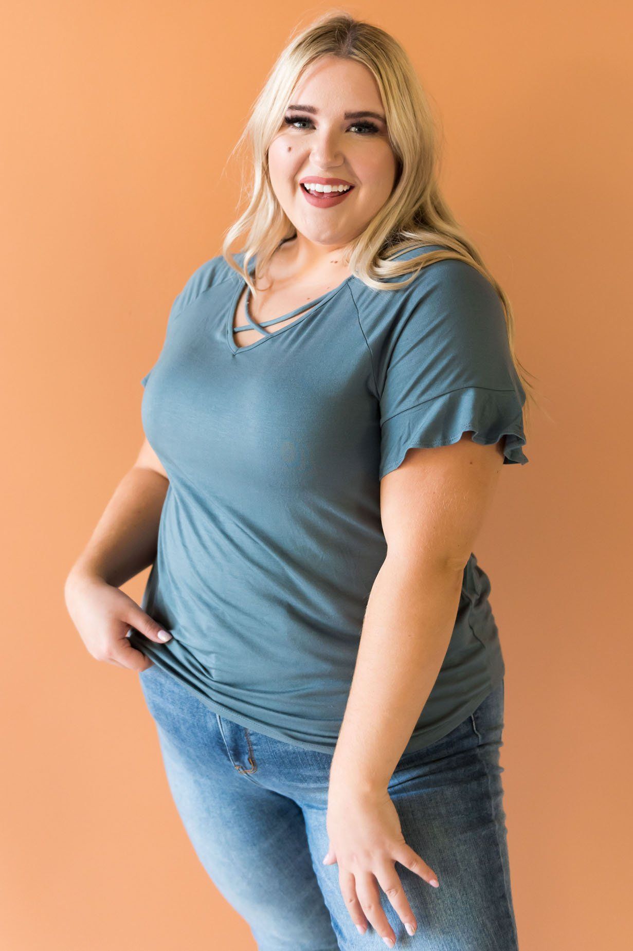 Criss Cross Flutter Sleeve Top Tops vendor-unknown 