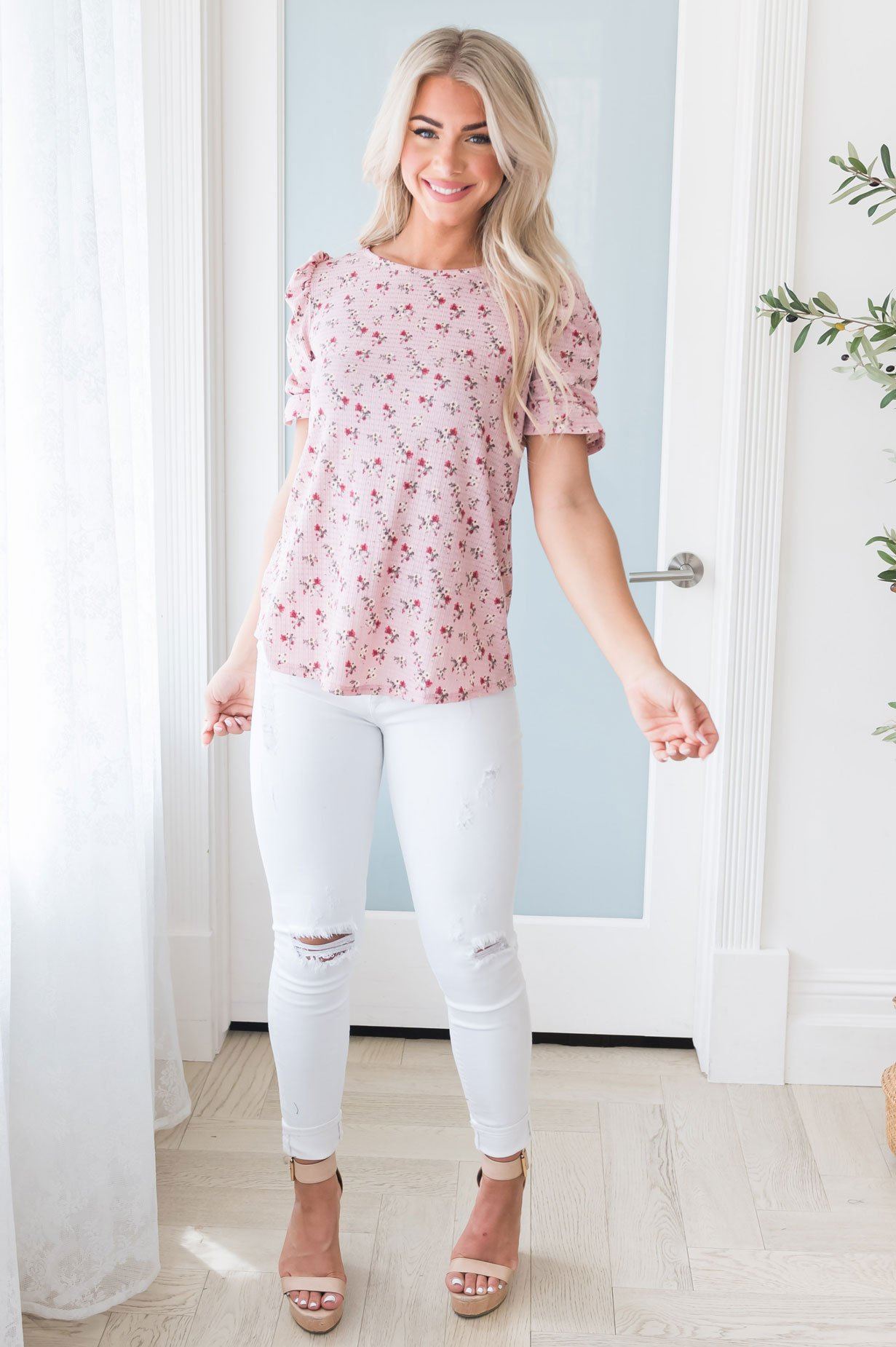 Darling Smile Ruche Sleeve Top Modest Dresses vendor-unknown 