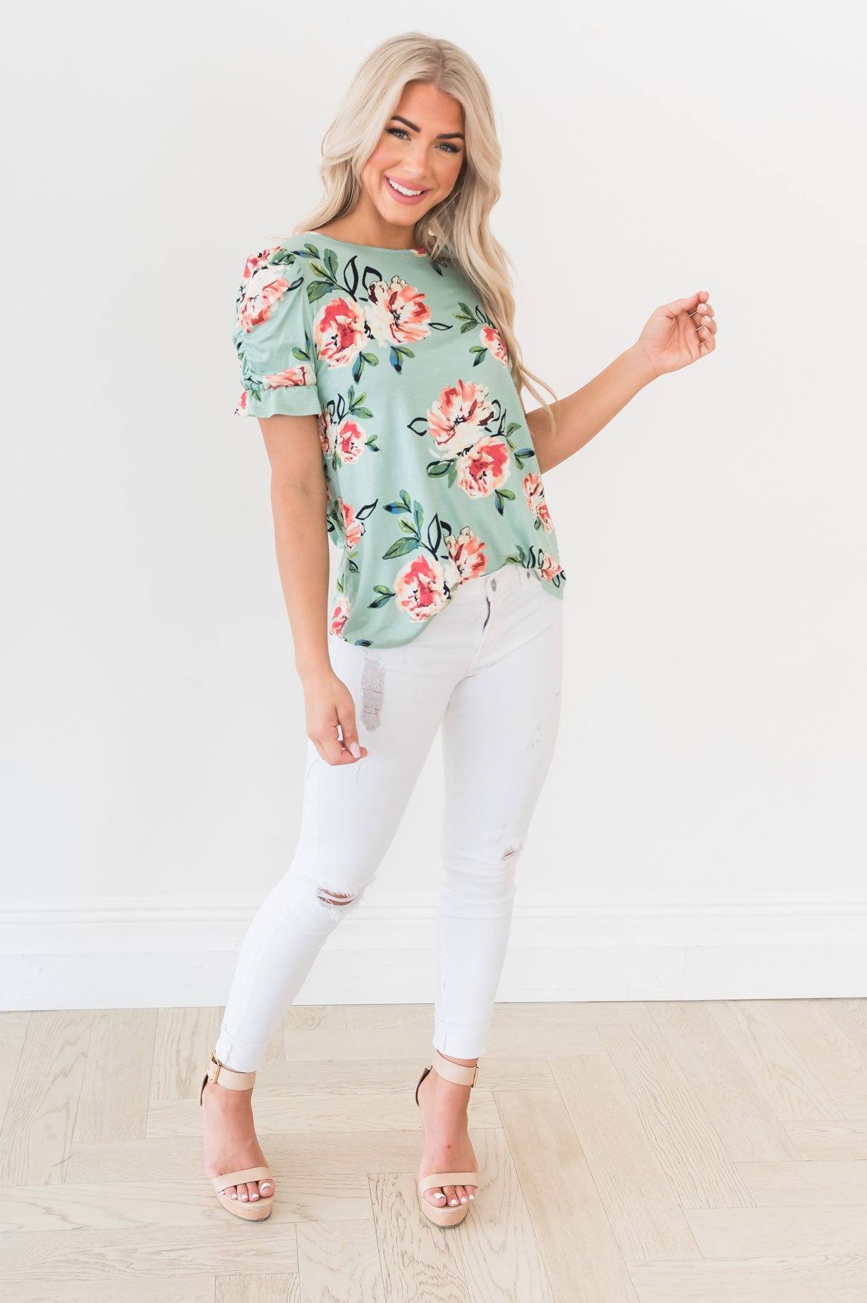 Darling Smile Ruche Sleeve Top Modest Dresses vendor-unknown 