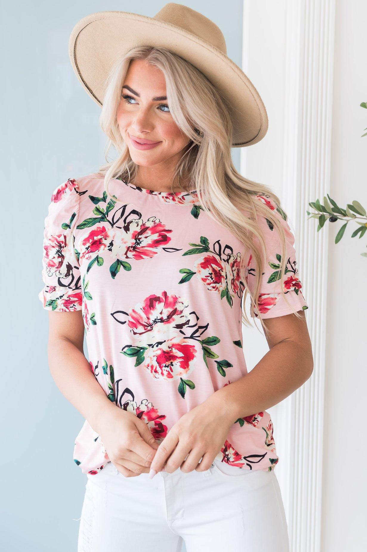 Darling Smile Ruche Sleeve Top Modest Dresses vendor-unknown 