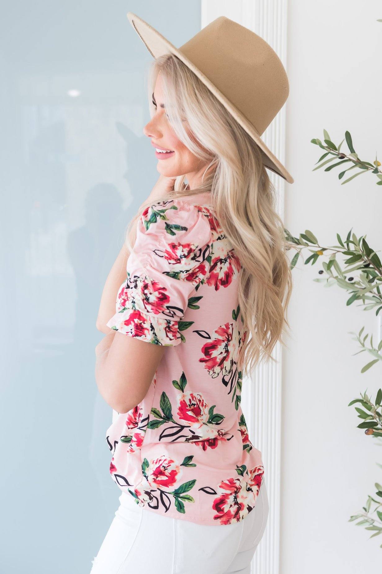 Darling Smile Ruche Sleeve Top Modest Dresses vendor-unknown 