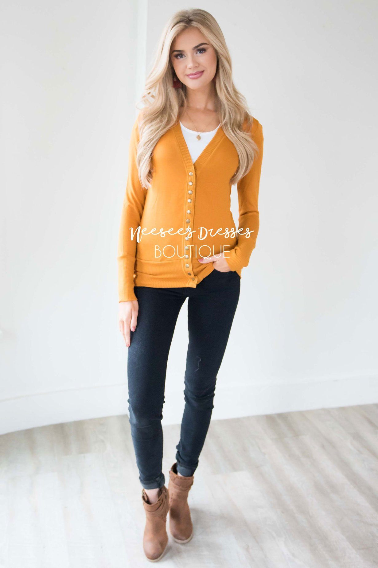 Snap Up Button Cardigan Tops vendor-unknown 