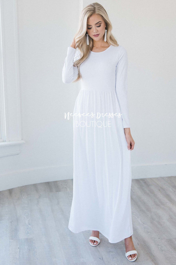 White Pocket Temple Modest Dress | Modest Bridesmaids Dresses | Best ...