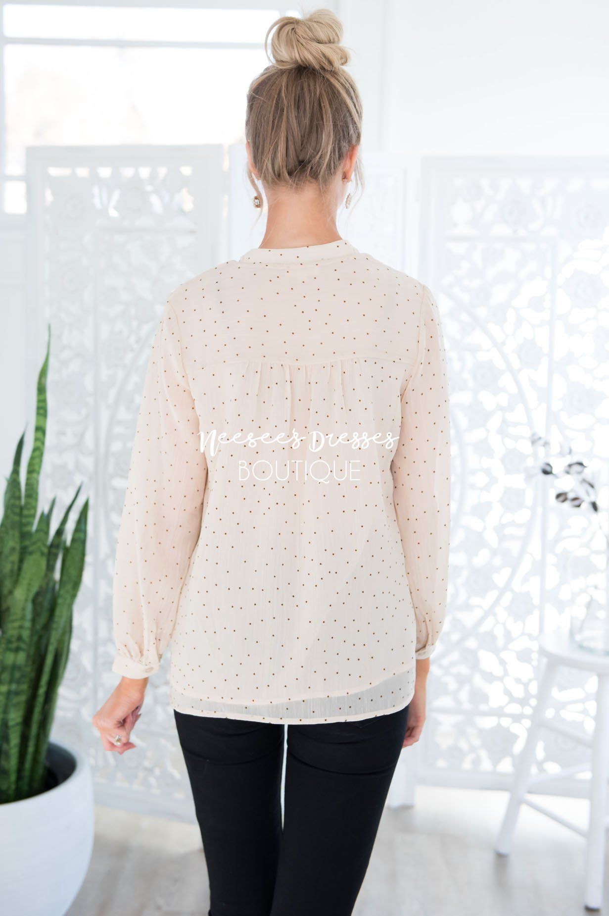 Someday Sheer Dot Blouse Tops vendor-unknown 