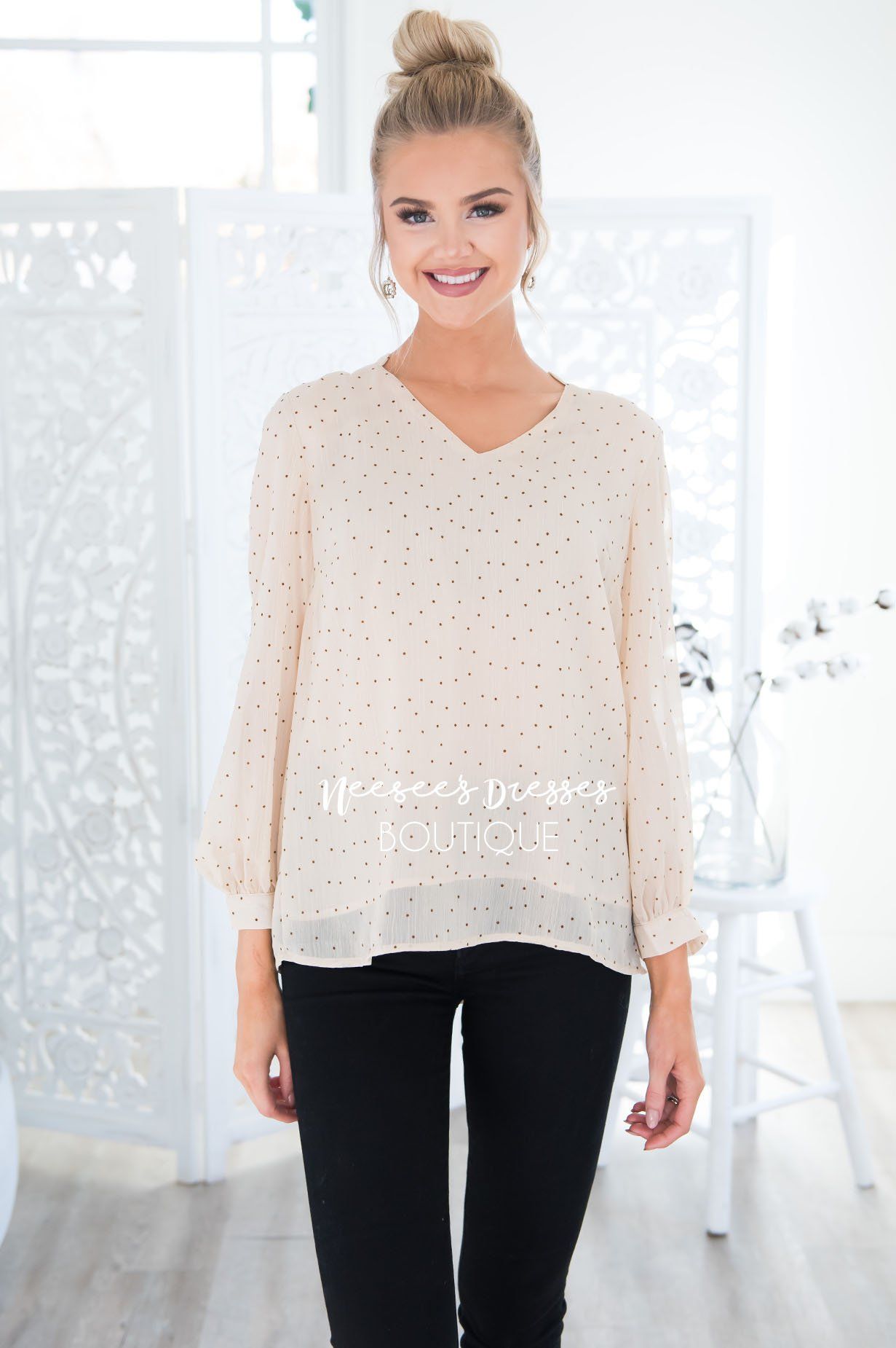 Someday Sheer Dot Blouse Tops vendor-unknown 