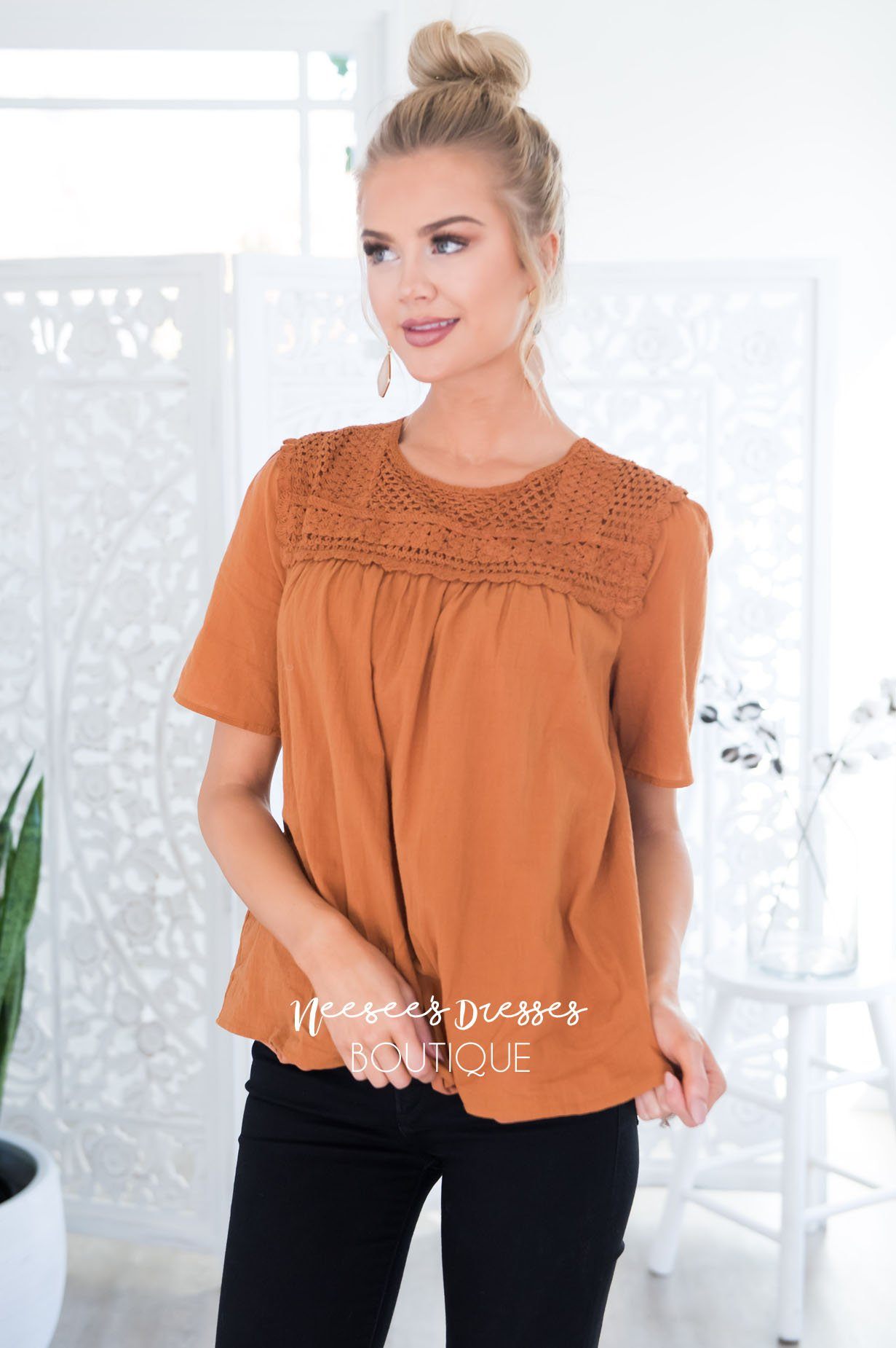 Sometimes Always Crochet Detail Blouse Tops vendor-unknown 