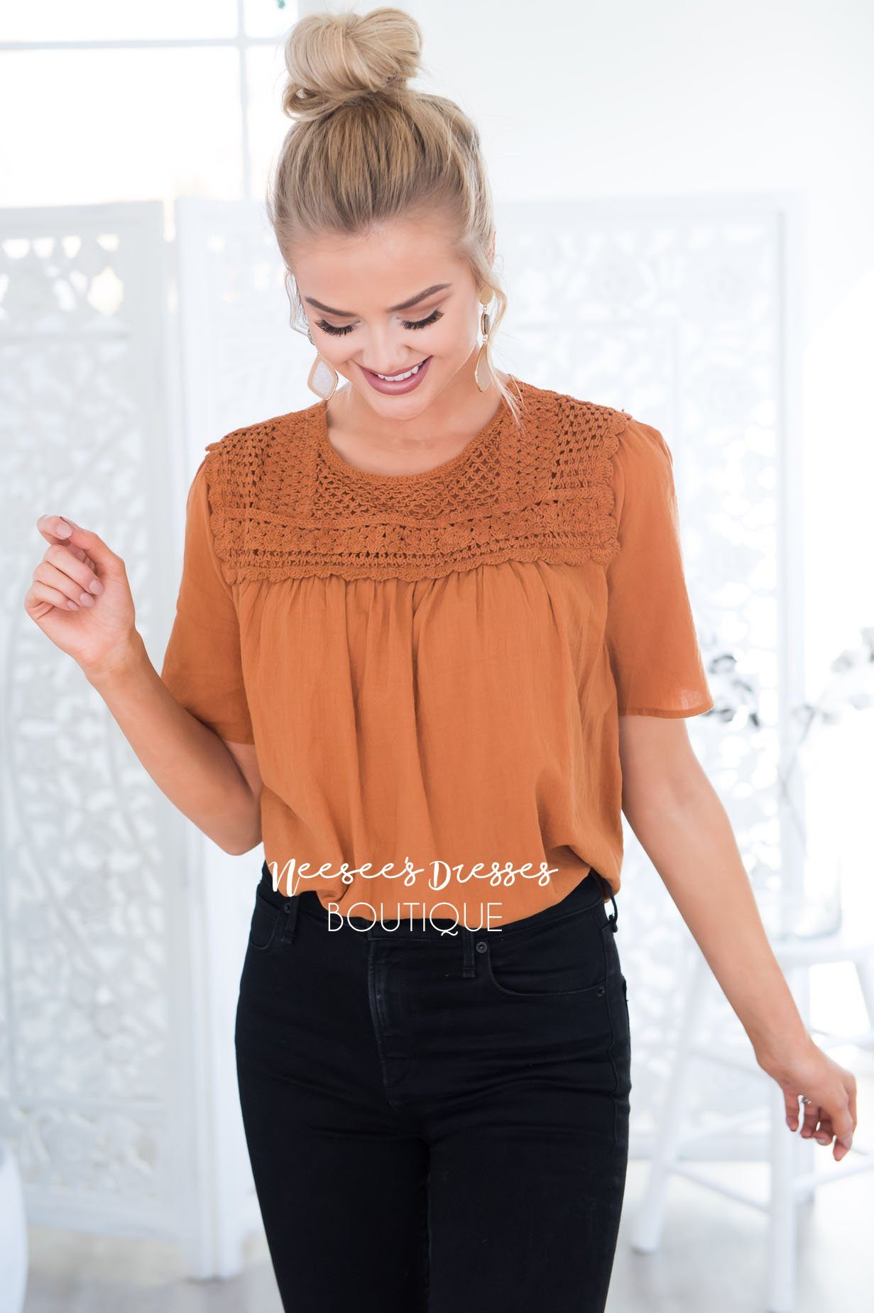 Sometimes Always Crochet Detail Blouse Tops vendor-unknown 