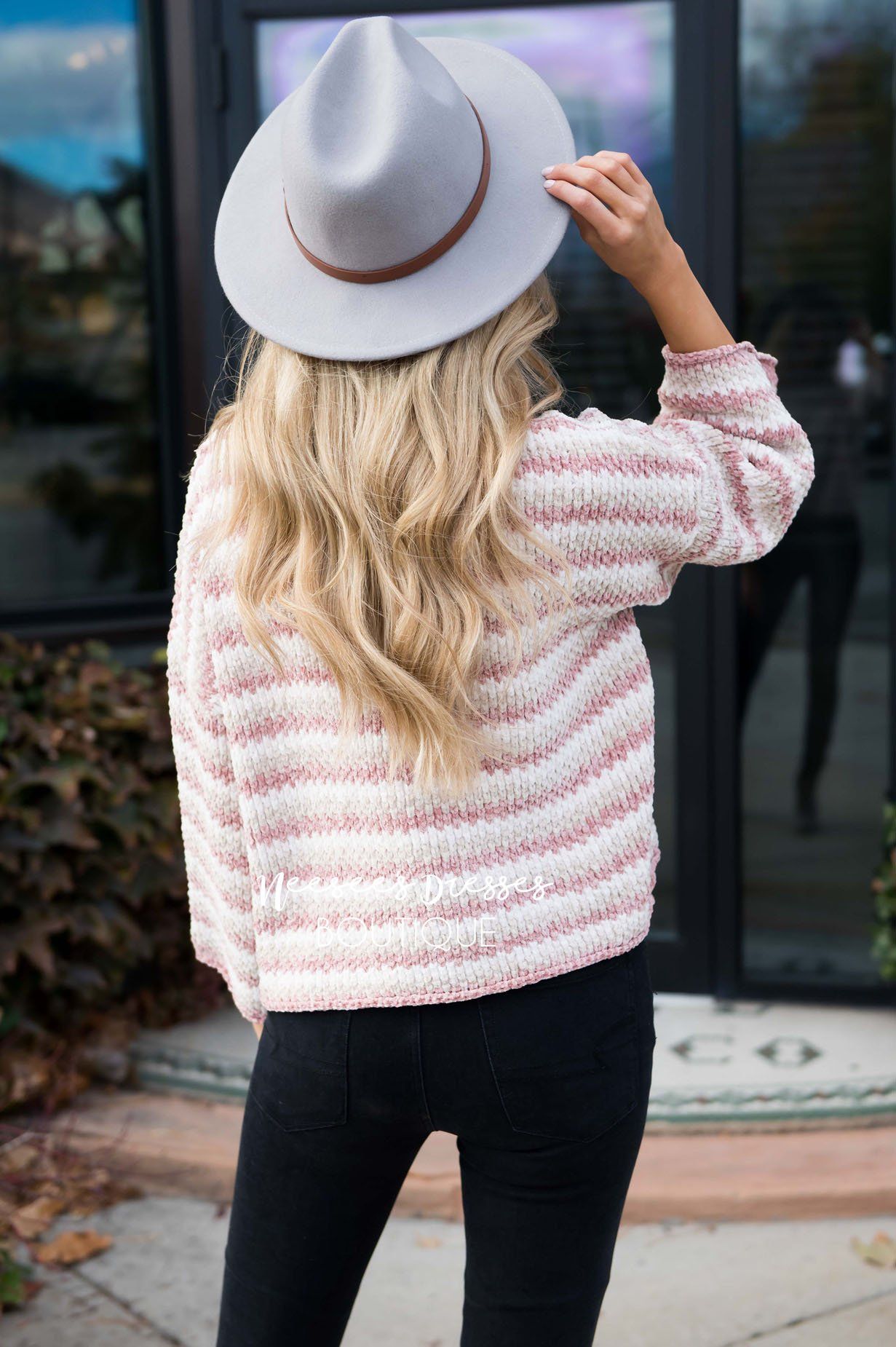 Striped Aline Bell Sleeve Sweater Tops vendor-unknown 