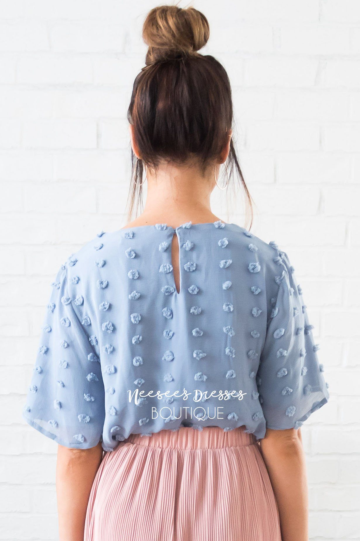 Stunning Swiss Dot Modest Blouse Tops vendor-unknown 