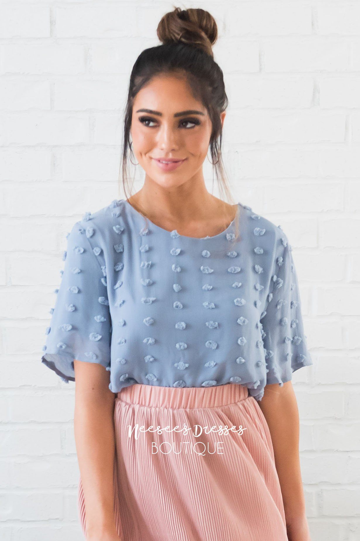 Stunning Swiss Dot Modest Blouse Tops vendor-unknown 