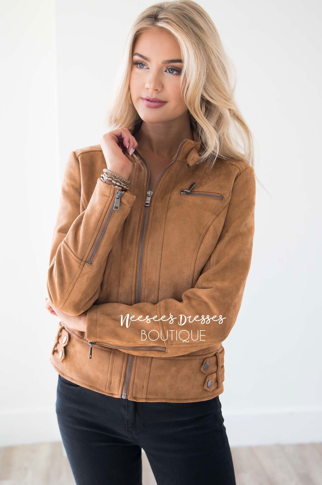 Weekend Moto Faux Suede Jacket Tops vendor-unknown 