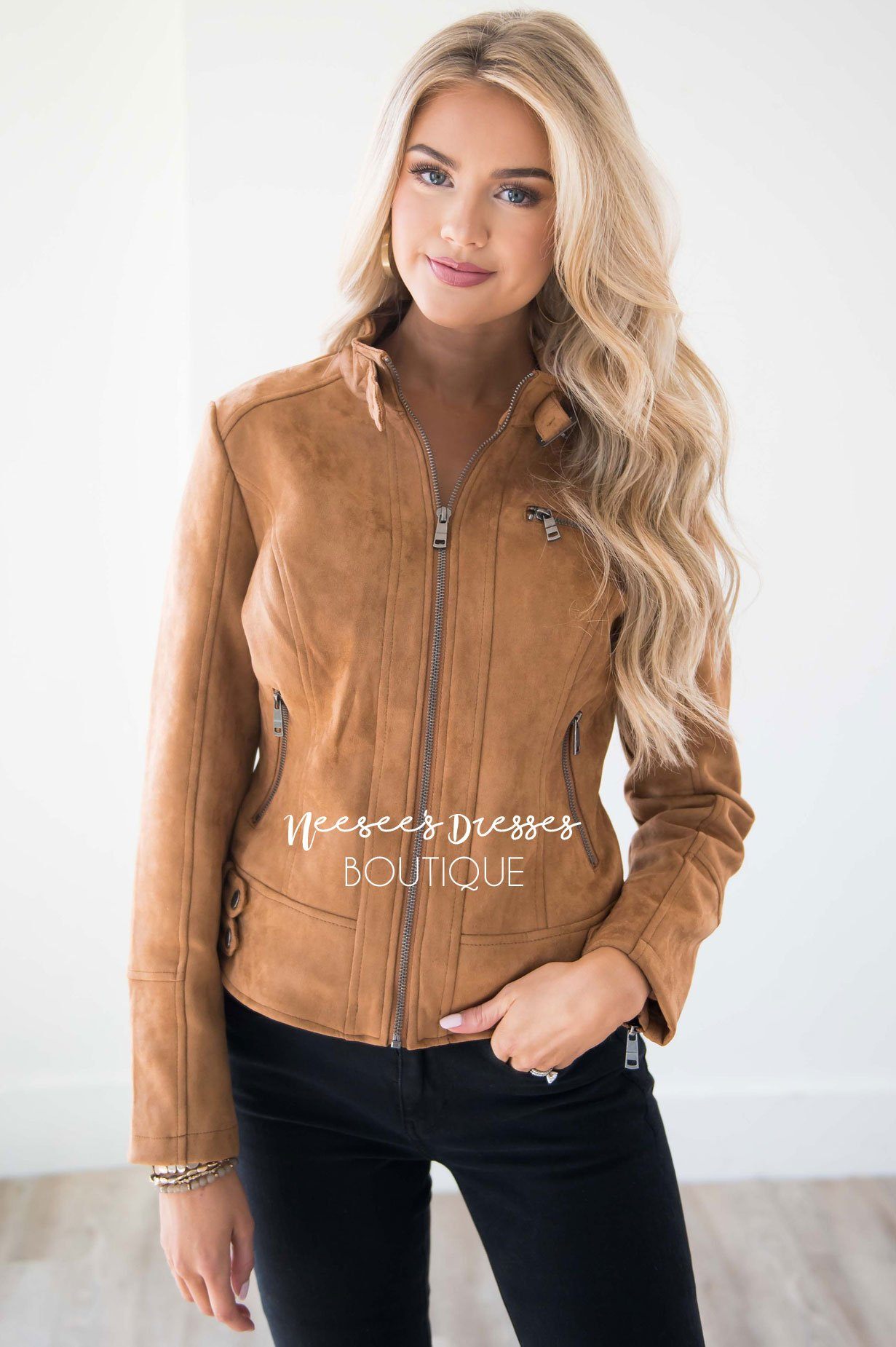 Weekend Moto Faux Suede Jacket Tops vendor-unknown 