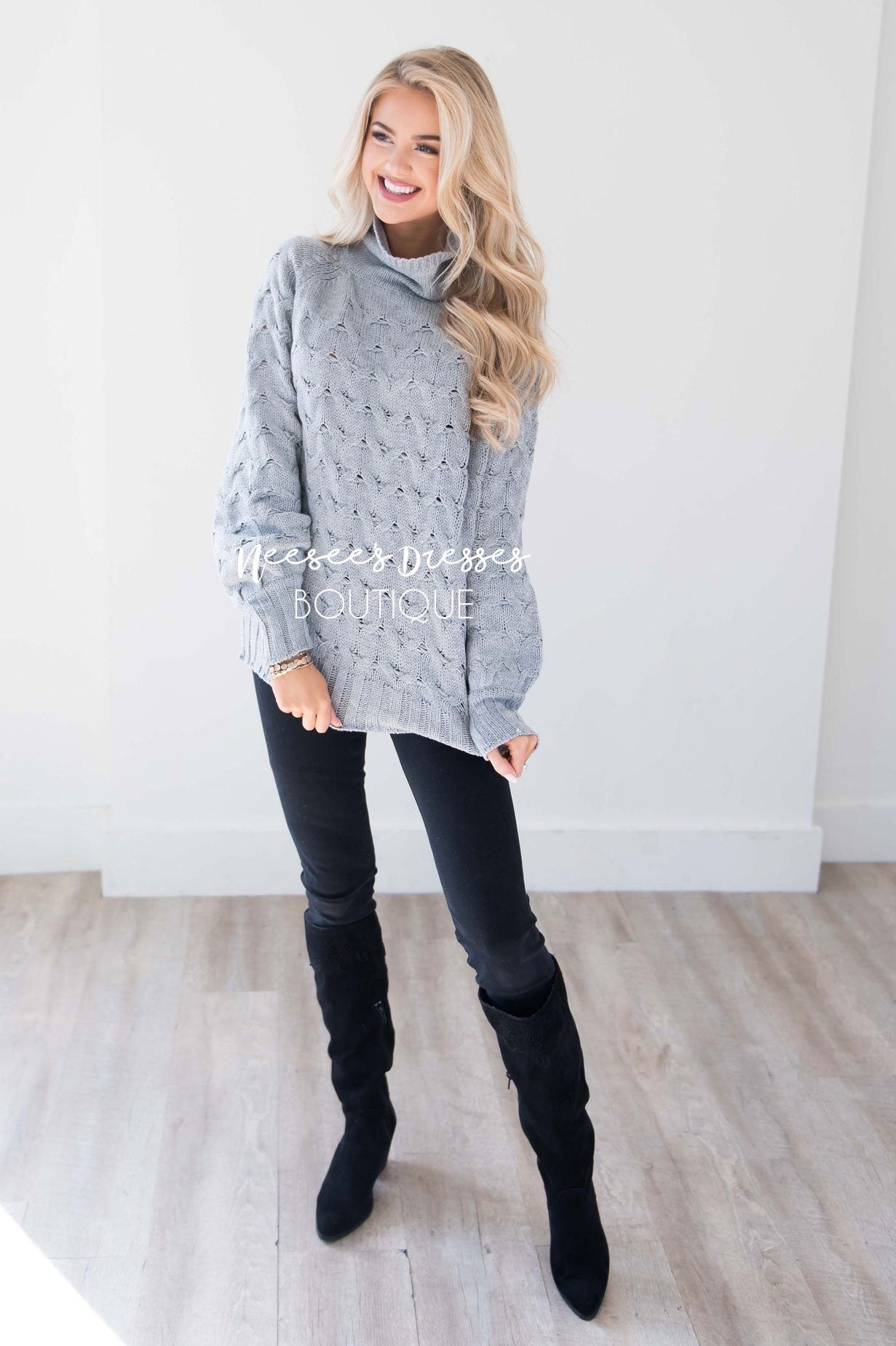 Ski Mountain Gray Chunky Sweater Tops vendor-unknown 