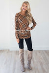 Plaid Sweater with Button Shoulders Tops vendor-unknown
