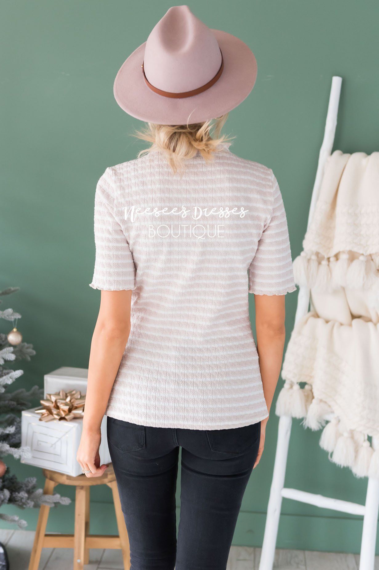 Winning with Stripes Textured Top Modest Dresses vendor-unknown 