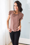 Taupe Chiffon Tulip Sleeve Top Tops vendor-unknown