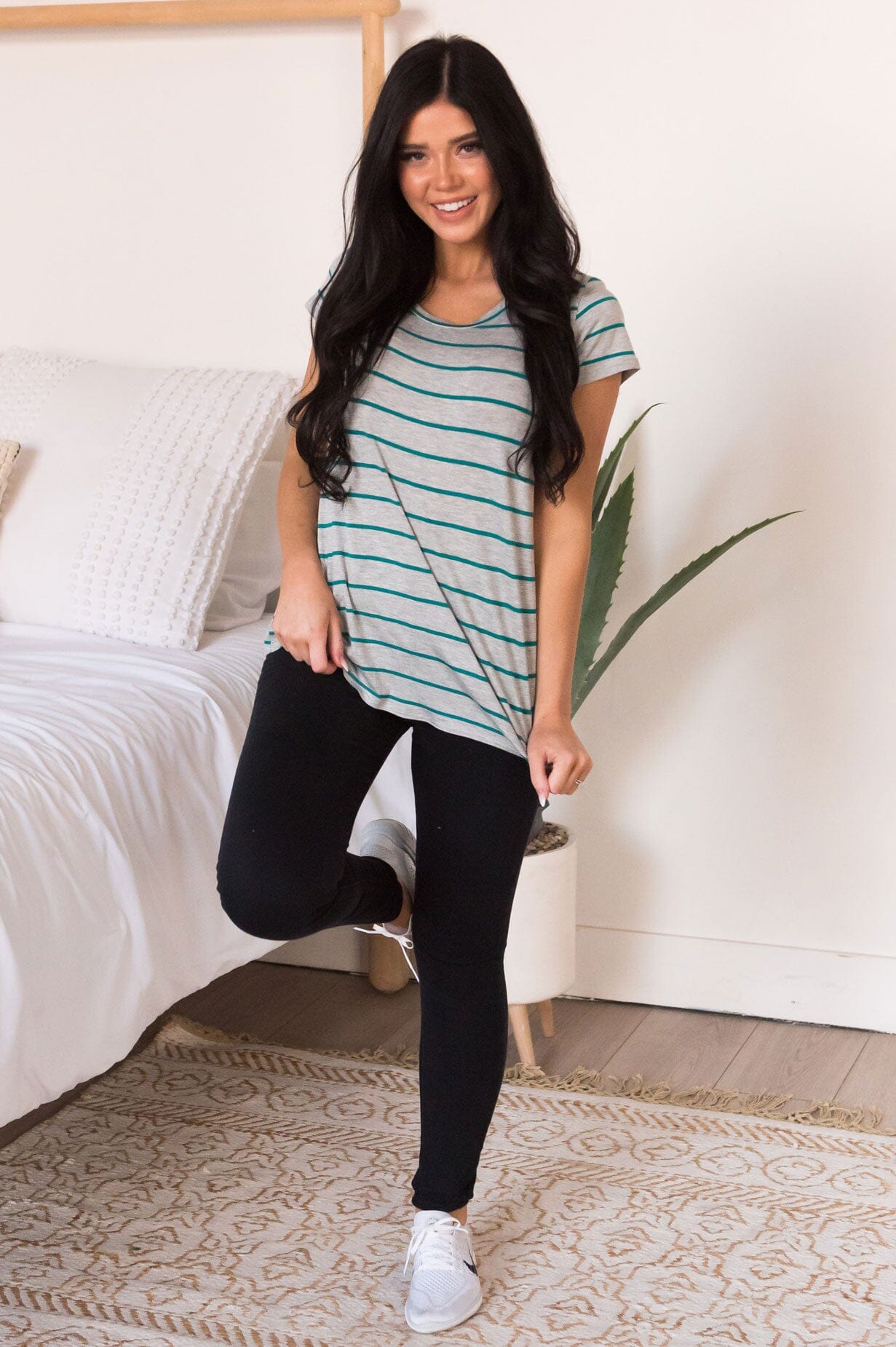Casual Stripes Modest Tee NeeSee's Dresses 