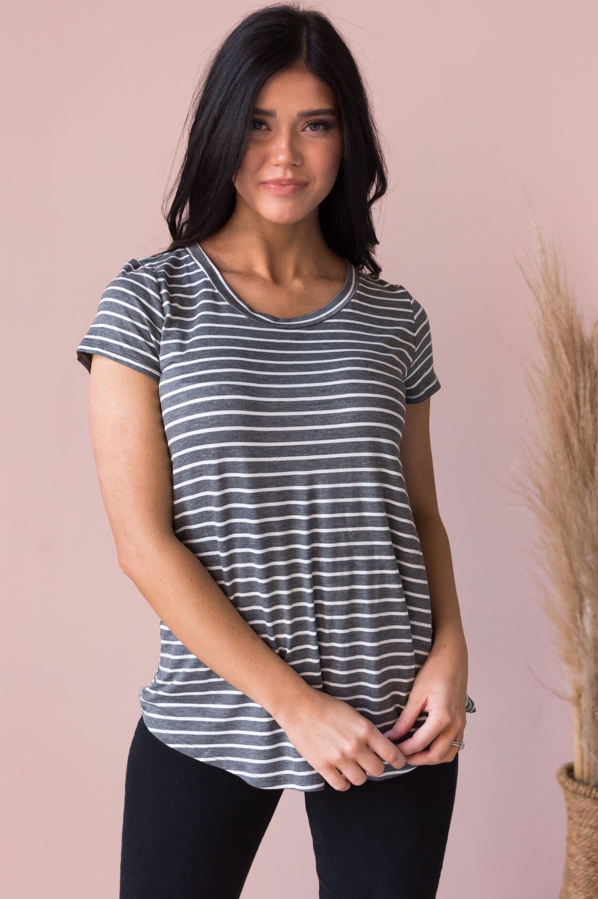 Casual Stripes Modest Tee NeeSee's Dresses 